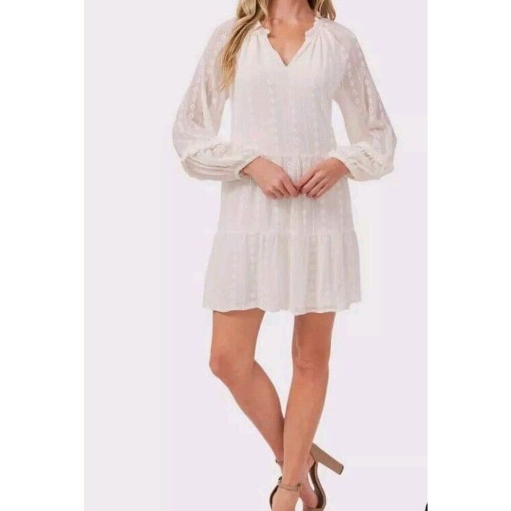 NWT CeCe Soft Ecru Eyelet Dress Long Puff Sleeve‎ Size 2XL MSRP $99